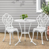 Gardeon 3PC Outdoor Setting Cast Aluminium Bistro Table Chair Patio White