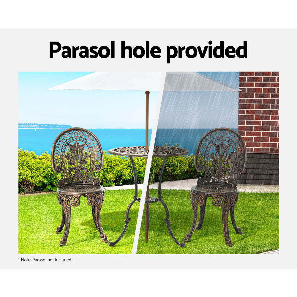 Gardeon 3pc Patio Furniture Outdoor Bistro Set Dining Chairs Aluminium Bronze