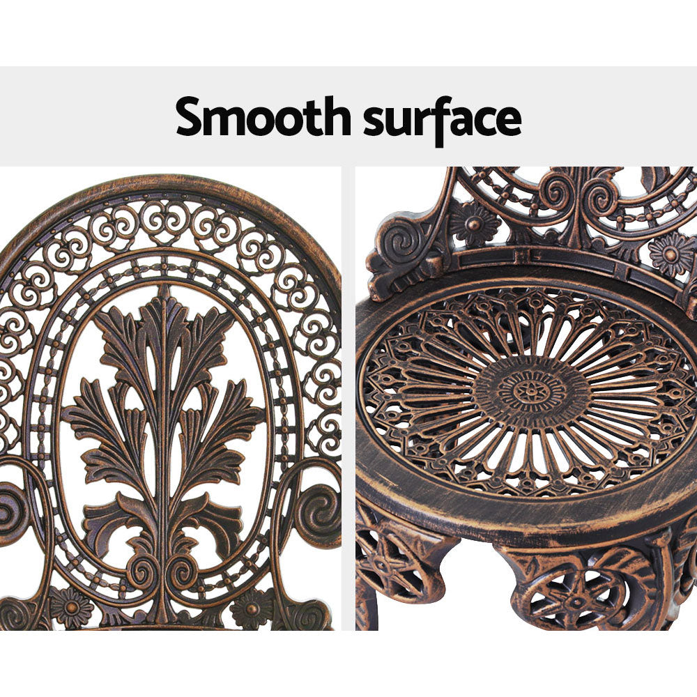 Gardeon 3pc Patio Furniture Outdoor Bistro Set Dining Chairs Aluminium Bronze