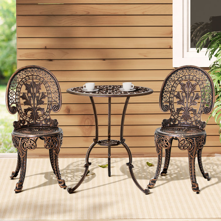 Gardeon 3pc Patio Furniture Outdoor Bistro Set Dining Chairs Aluminium Bronze