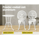 Gardeon 3PC Patio Furniture Outdoor Bistro Set Dining Chairs Aluminium White