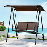 Gardeon Outdoor Swing Chair Garden Bench 2 Seater Canopy Patio Furniture Brown