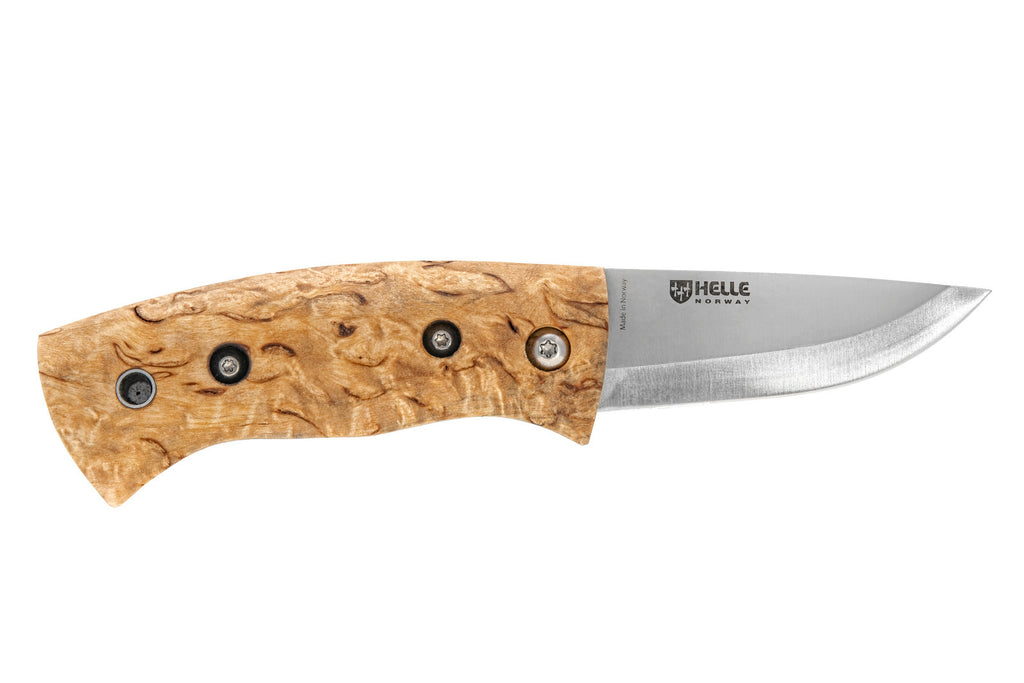 Helle Kletten - folding knife - 55mm triple laminated blade,curly birch handle