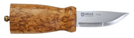 Helle Nying, 70mm blade, curly birch handle. Leather sheath.