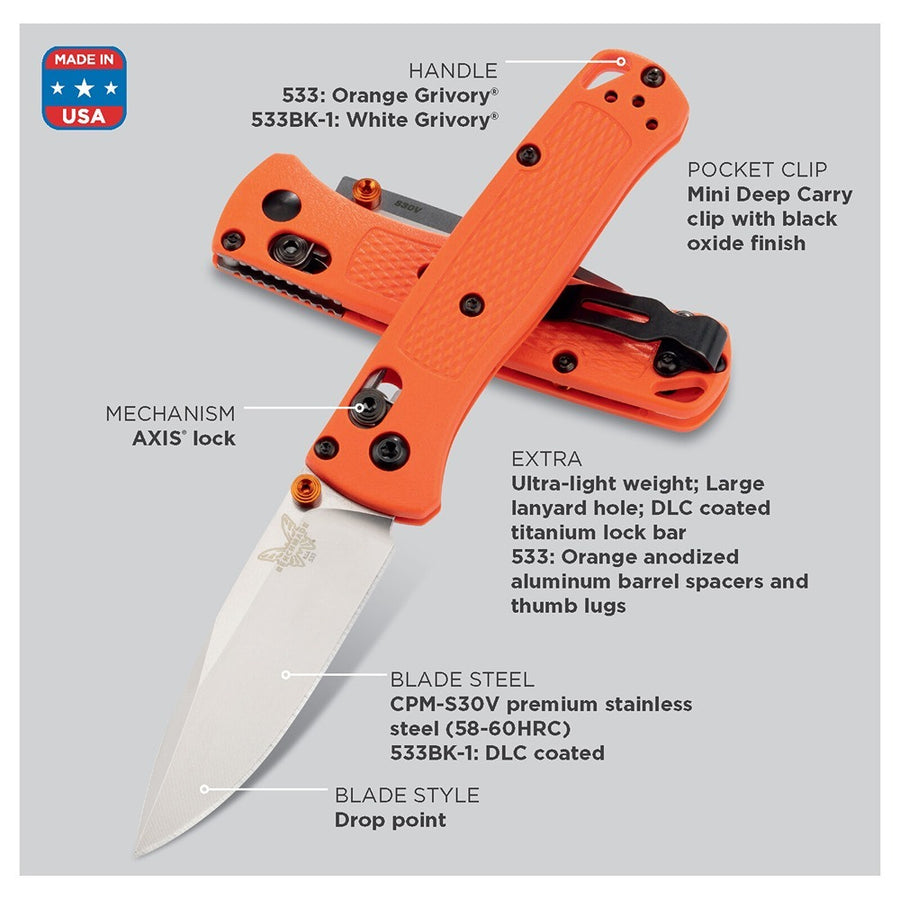 Benchmade 533-3 Mini Bugout Axis Folding Knife | CPM-S90V Carbon Fibre