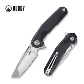 KUBEY KB237A CARVE Tactical Folding Knife, Sandblasted D2, Black G10