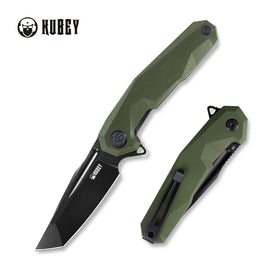 KUBEY KB237B CARVE Tactical Folding Knife, Coated D2, OD Green G10