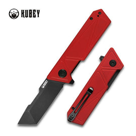 KUBEY KU104D AVENGER Outdoor Folding Knife, Dark Stonewashed D2, Red G10