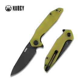 KUBEY KU117C NOVA Flipper Folding Knife, Black Stonewashed D2, Yellow G10