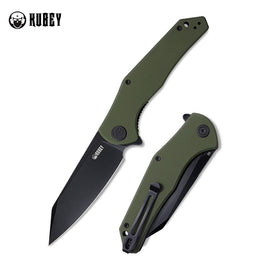 KUBEY KU158B FLASH Flipper Folding Knife, Black Ti Coated D2, Green G10