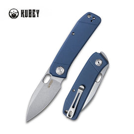 KUBEY KU2104D HYDE Folding Knife, Sand Blasted 14C28N, Denim Blue G10