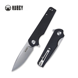 KUBEY KU233A WOLVERINE Folding Knife, Sandblasted D2, Black G10