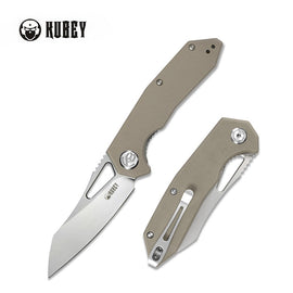KUBEY KU291B NEW VAGRANT Folding Knife, Sandblasted AUS-10, Tan G10