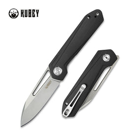 KUBEY KU321A ROYAL Flipper Folding Knife, Bead Blasted D2, Black G10