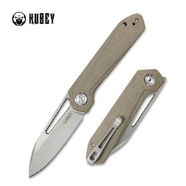 KUBEY KU321D ROYAL Flipper Folding Knife, Bead Blasted D2, Tan G10