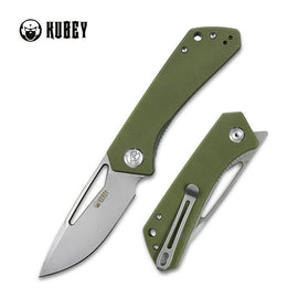KUBEY KU331D THALIA Flipper Folding Knife, Bead Blasted D2, Green G10