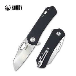 KUBEY KU332A DUROC Flipper Folding Knife, Satin D2, Black G10