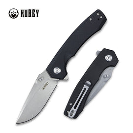 KUBEY KU901A CALYCE Flipper Folding Knife, Bead Blasted D2, Black G10
