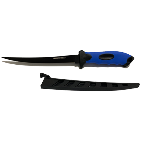 Lebendwell Vaal Fillet | Black Blade Blue Handle 7 inch | Sporting Knives | King of Knives