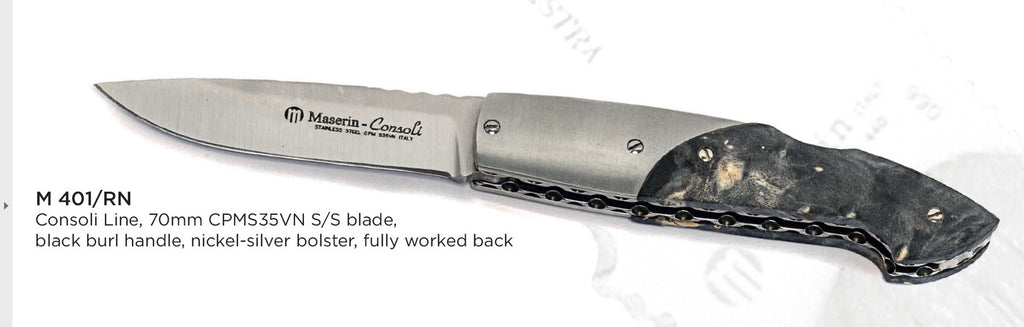 Maserin  Consoli  Line  70mm blade, black burl  handle - nickel silver bolster, fully worked back
