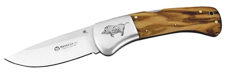 Maserin Hunting Line 90mm blade, olive wood handle - engraved wild boar