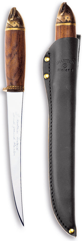 Marttiini Salmon filleting knife, 19cm blade, heat treated curly birch & bronze handle
