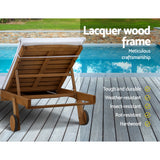 Gardeon 2pc Sun Lounge Wooden Lounger Outdoor Furniture Day Bed Wheel Patio White
