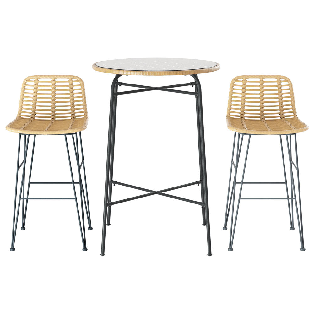 Gardeon 3pcs Outdoor Bar Table Chairs Patio Bistro Set 2 Seater