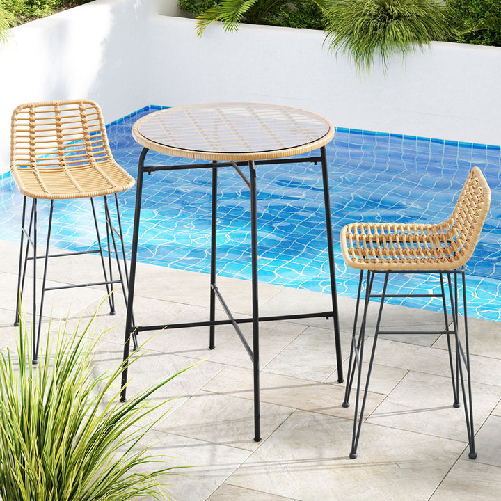 Gardeon 3pcs Outdoor Bar Table Chairs Patio Bistro Set 2 Seater