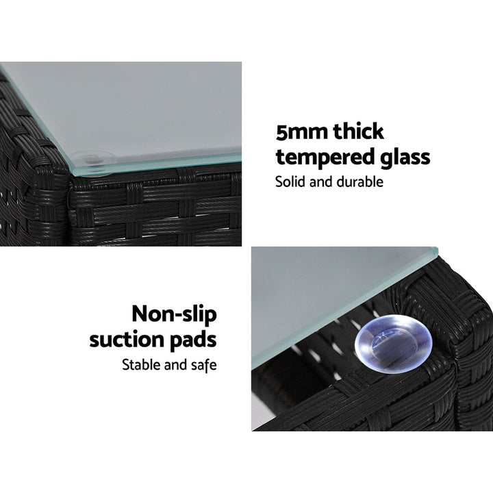 Gardeon Outdoor Furniture Lounge Setting Wicker Patio Dining Set w/Storage Cover Black