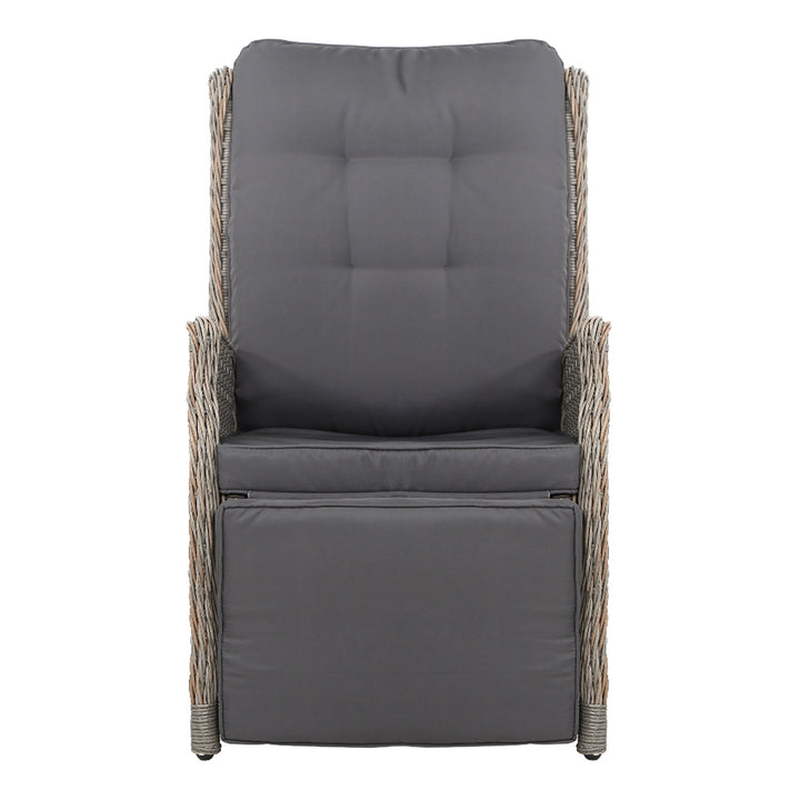 Gardeon Set of 2 Recliner Chairs Sun lounge Outdoor Furniture Setting Patio Wicker Sofa Grey