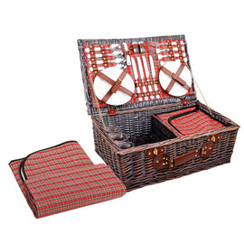 Alfresco 4 Person Picnic Basket Baskets Red Handle Outdoor Corporate Blanket Park