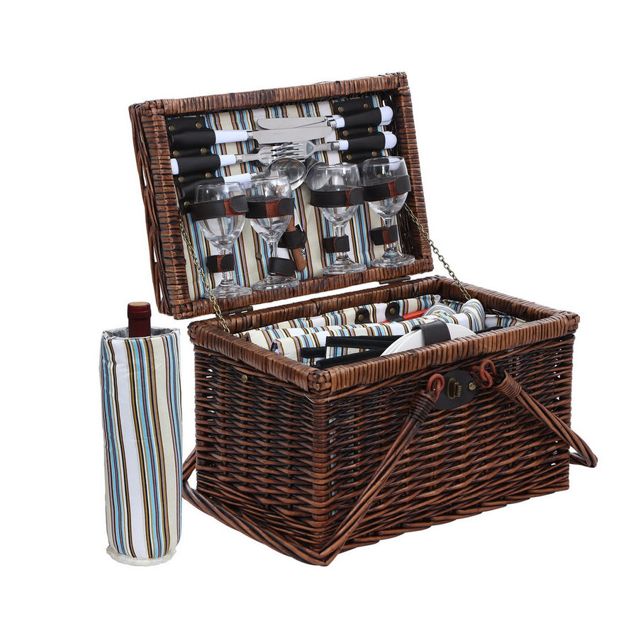 Alfresco Deluxe 4 Person Picnic Basket Set Folding Outdoor Insulated Liquor bag | King of Knives e-store