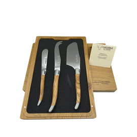 Laguiole En Aubrac 3pc Forged Cheese Set with Cleaver - Olive Wood