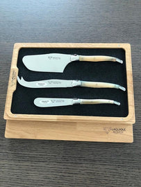 Laguiole En Aubrac 3pc Forged Cheese Set with Cleaver - Solid Horn