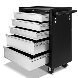Giantz 5 Drawer Mechanic Tool Box Cabinet Storage Trolley - Black & Grey