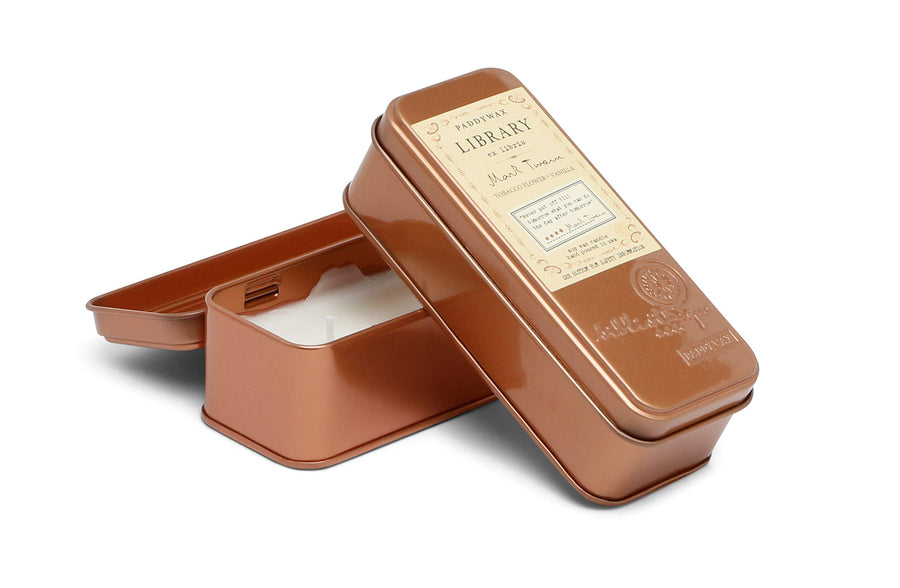 Library Travel Tin Soy Wax Scented Candle Twain Tobacco Flower and Vanilla | Candles & Diffusers