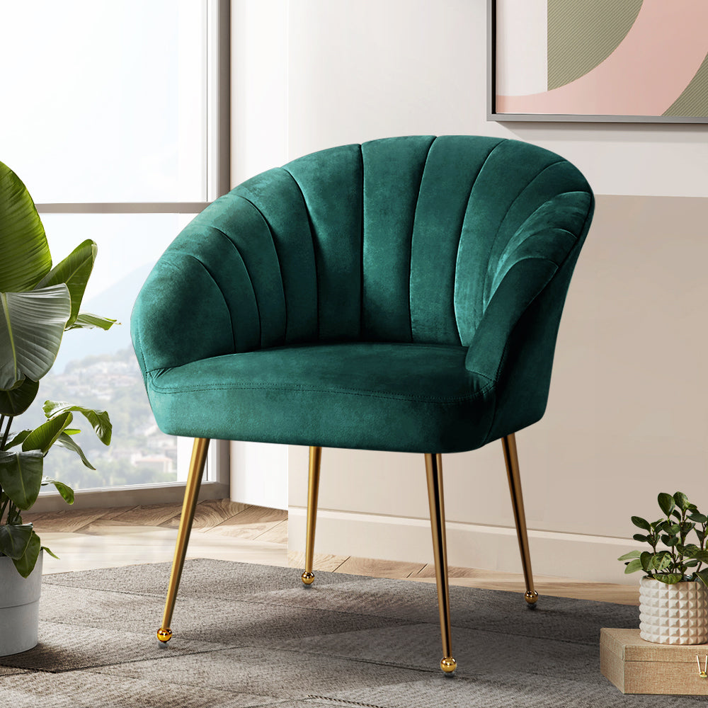 Artiss Eloise Velvet Armchair Green – Stylish Lounge Chair | King of Knives e-store