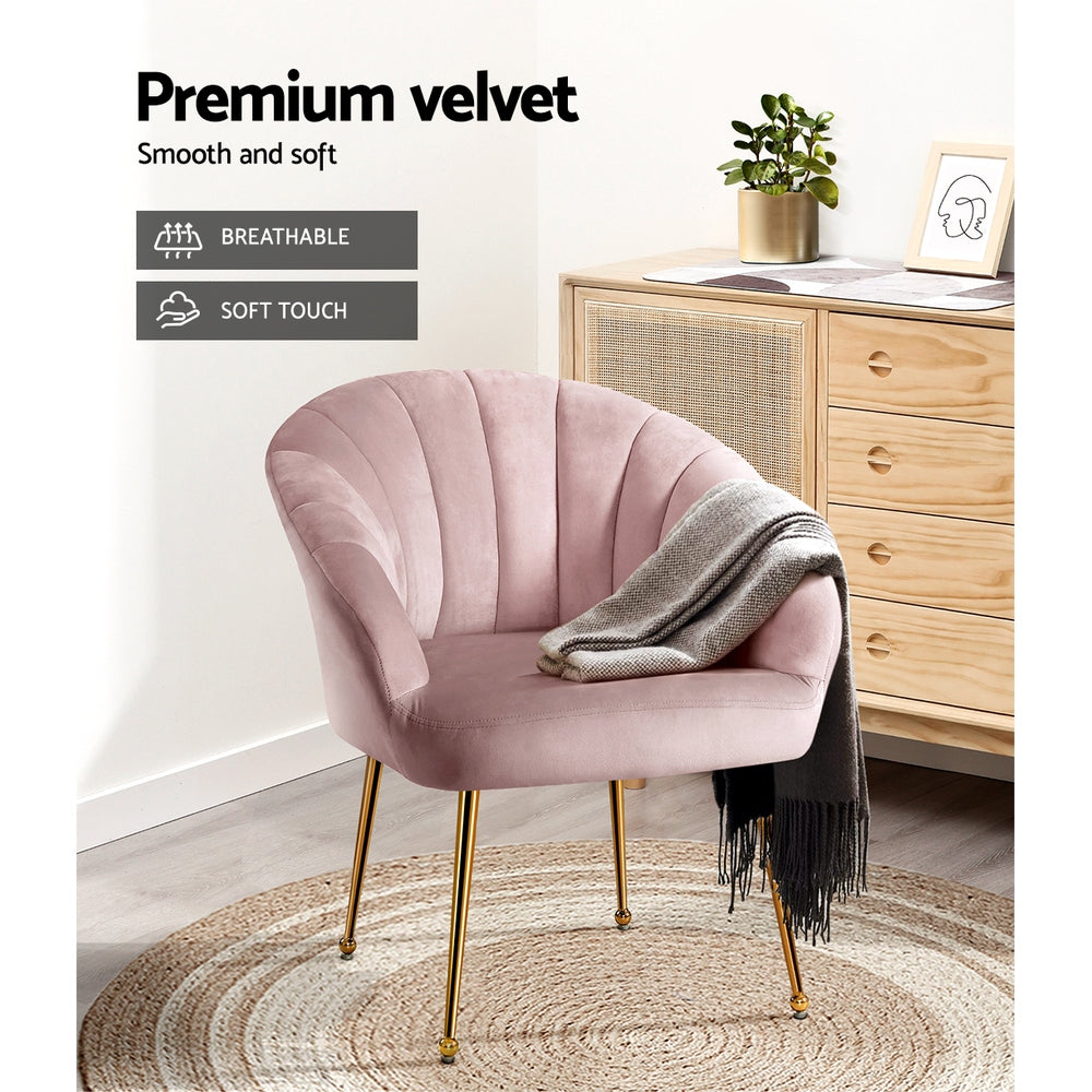 Artiss Eloise Velvet Armchair Pink – Modern Comfy Accent Chair | King of Knives e-store