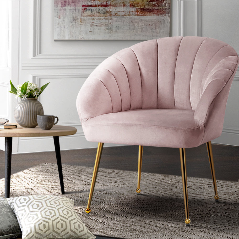 Artiss Eloise Velvet Armchair Pink – Modern Comfy Accent Chair | King of Knives e-store