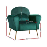 Artiss Caroline Velvet Armchair Green – Rolled Arm Accent Chair | King of Knives e-store