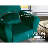 Artiss Caroline Velvet Armchair Green – Rolled Arm Accent Chair | King of Knives e-store