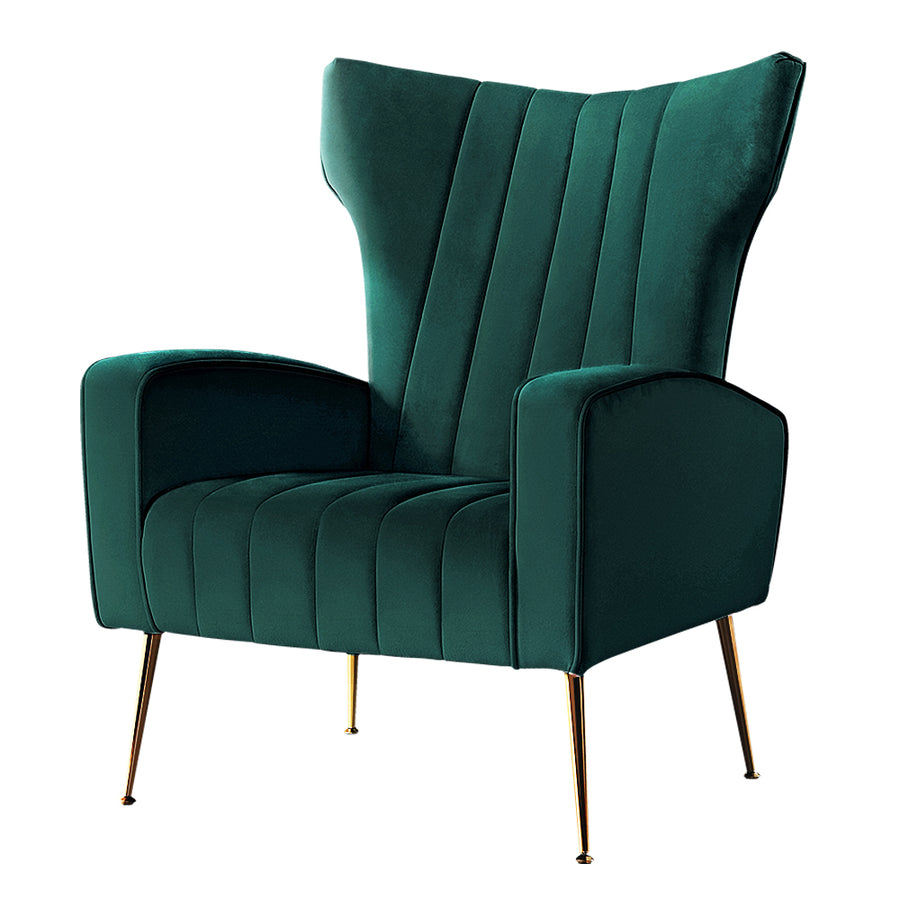 Artiss Kate Velvet Armchair Green – Stylish High-Back Lounge Chair | King of Knives e-store