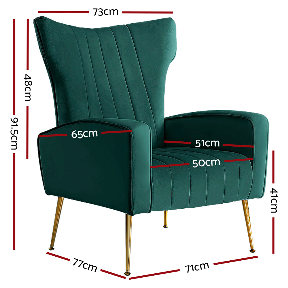 Artiss Kate Velvet Armchair Green – Stylish High-Back Lounge Chair | King of Knives e-store