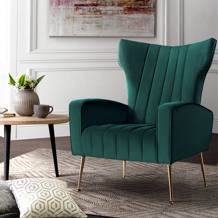 Artiss Kate Velvet Armchair Green – Stylish High-Back Lounge Chair | King of Knives e-store