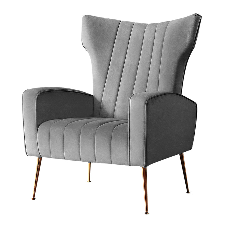 Artiss Kate Velvet Armchair Grey – Elegant High-Back Accent Chair | King of Knives e-store