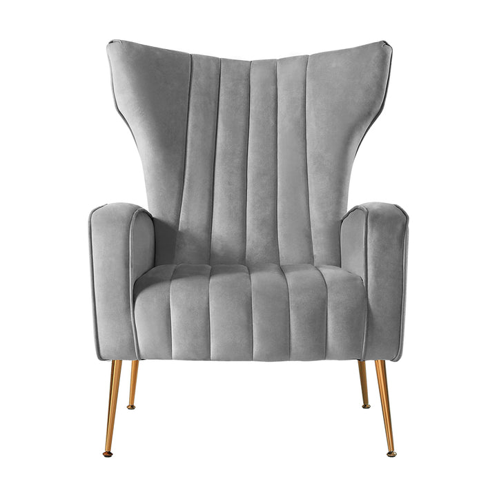 Artiss Kate Velvet Armchair Grey – Elegant High-Back Accent Chair | King of Knives e-store