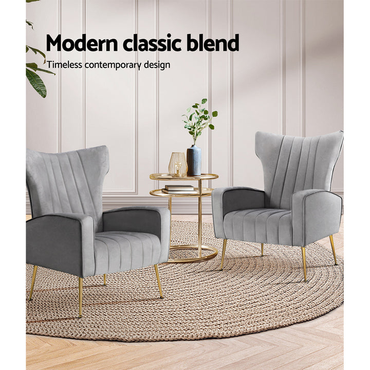 Artiss Kate Velvet Armchair Grey – Elegant High-Back Accent Chair | King of Knives e-store