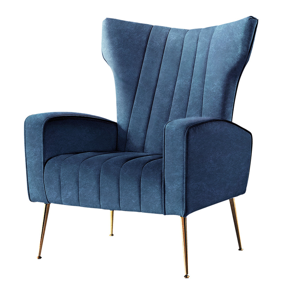 Artiss Kate Velvet Armchair Navy – High-Back Accent Chair | King of Knives e-store