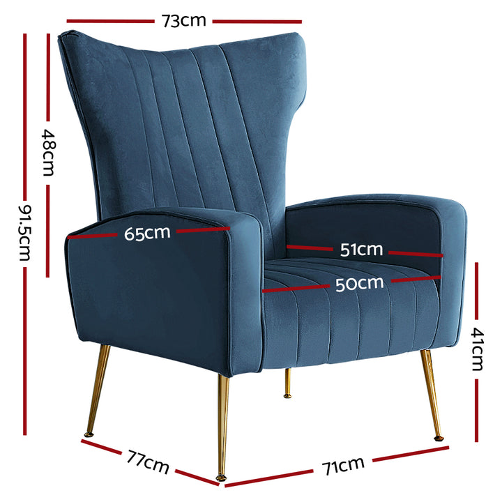 Artiss Kate Velvet Armchair Navy – High-Back Accent Chair | King of Knives e-store
